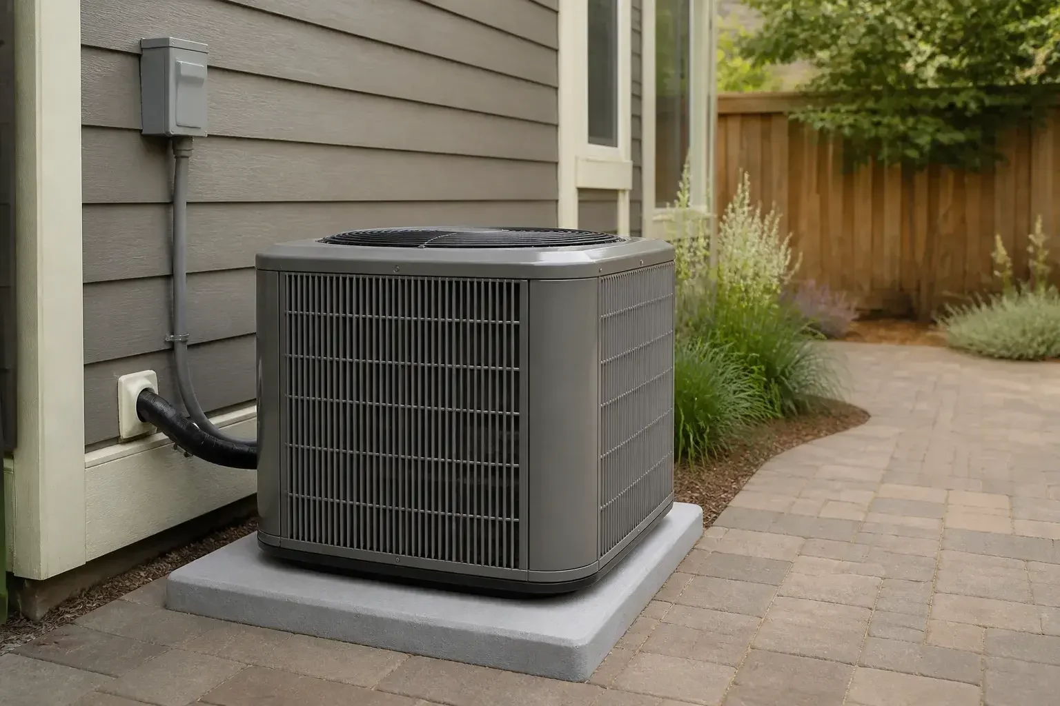 Close view of a neat outdoor AC installation
