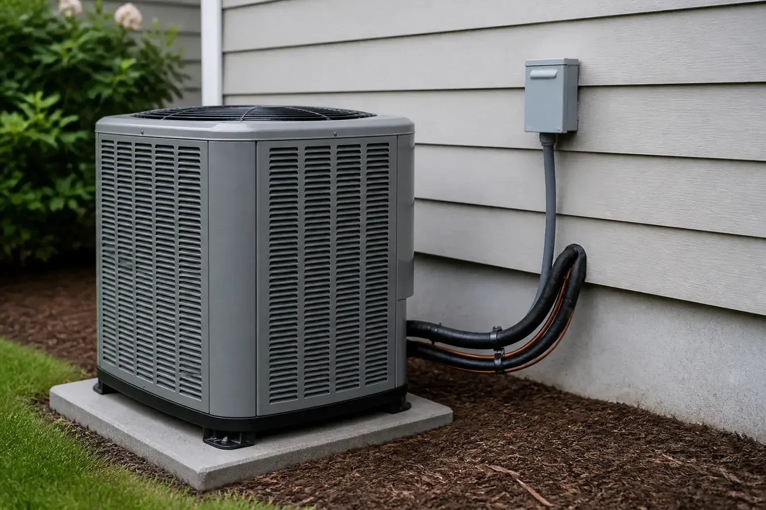 Finished outdoor AC installation next to a home