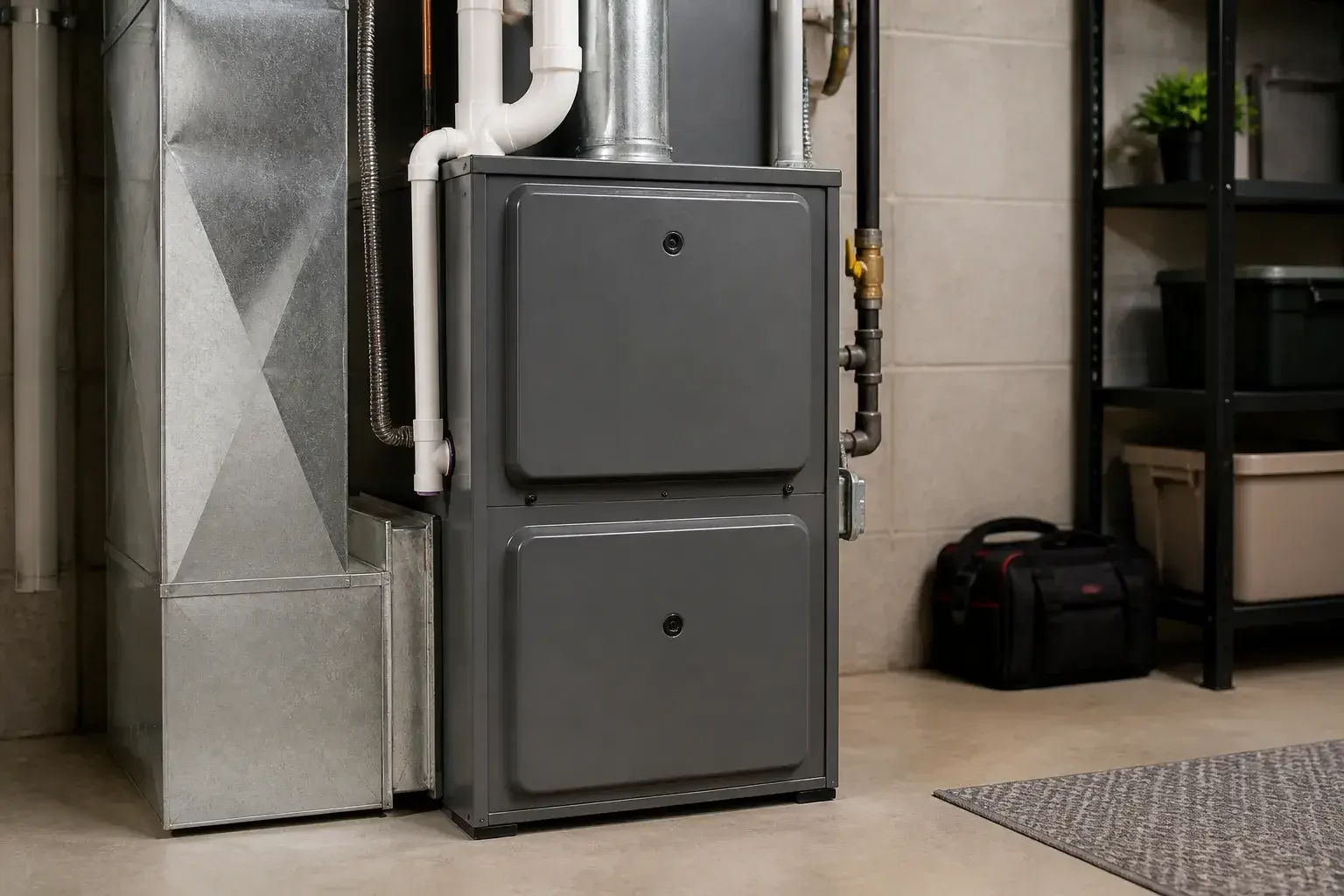 Repaired furnace in a clean utility room