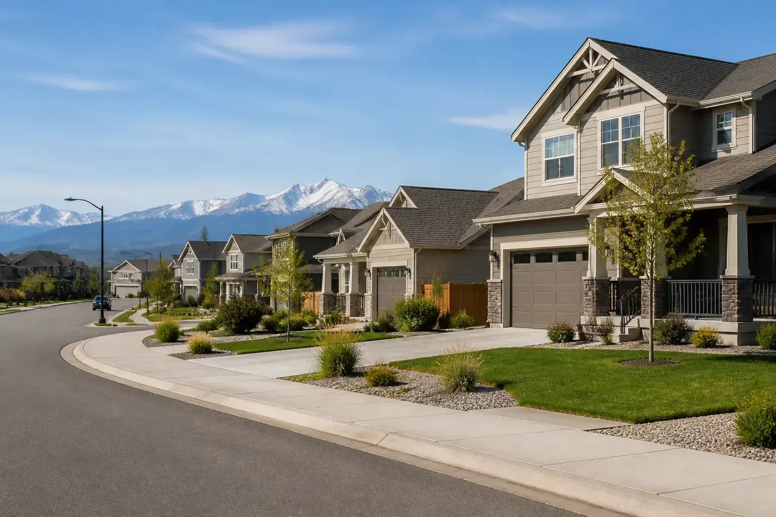 Firestone neighborhood with newer homes and open streets