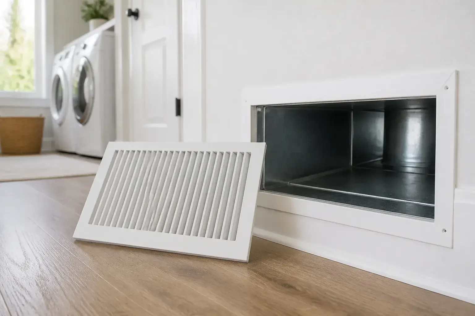 Clean ductwork in a tidy residential utility space